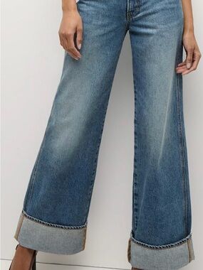 Veronica Beard Taylor Rebel Stone Cuffed Wide-Leg Jeans — Size 29